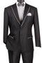 Cheap Priced Suit - Men's Modern Fit Tuxedo Black Suit With Double Breasted Vest And Satin Trim