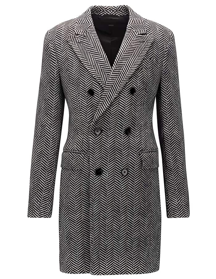 Men's Tweed Overcoat - Herringbone Overcoat - Black And White Topcoat - Coat Size 38