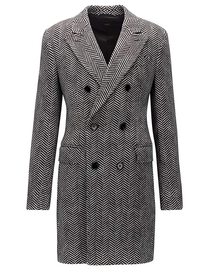 Men's Tweed Overcoat - Herringbone Overcoat - Black And White Topcoat