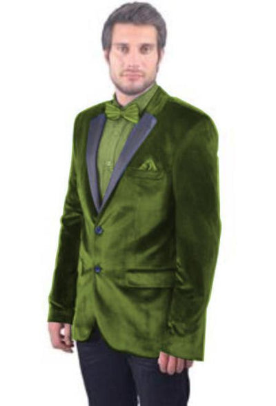 Cheap Priced Suit â€“ Men's 2 Button Olive Green Velvet Satin Designer Blazer, Fashion Dress & Casual Style - Many Styles & Brands, $99+ Sale