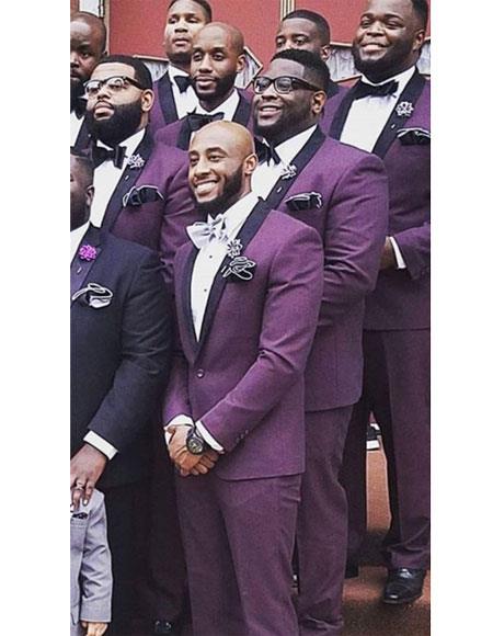 Men's Purple - Plum - Eggplant Jacket and Pants Two Button Shawl Lapel Tuxedo - 38 Short Jacket+32 Waist Adjustable 28to34)(Height: 5’4”to5’7”)(Neck 15-16.5)S-M)