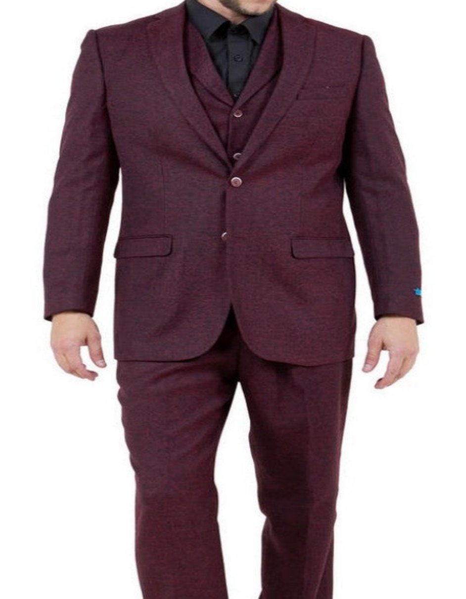 Mens Single Breasted Two Button Modern Fit Suit Burgundy - Coat Size 38