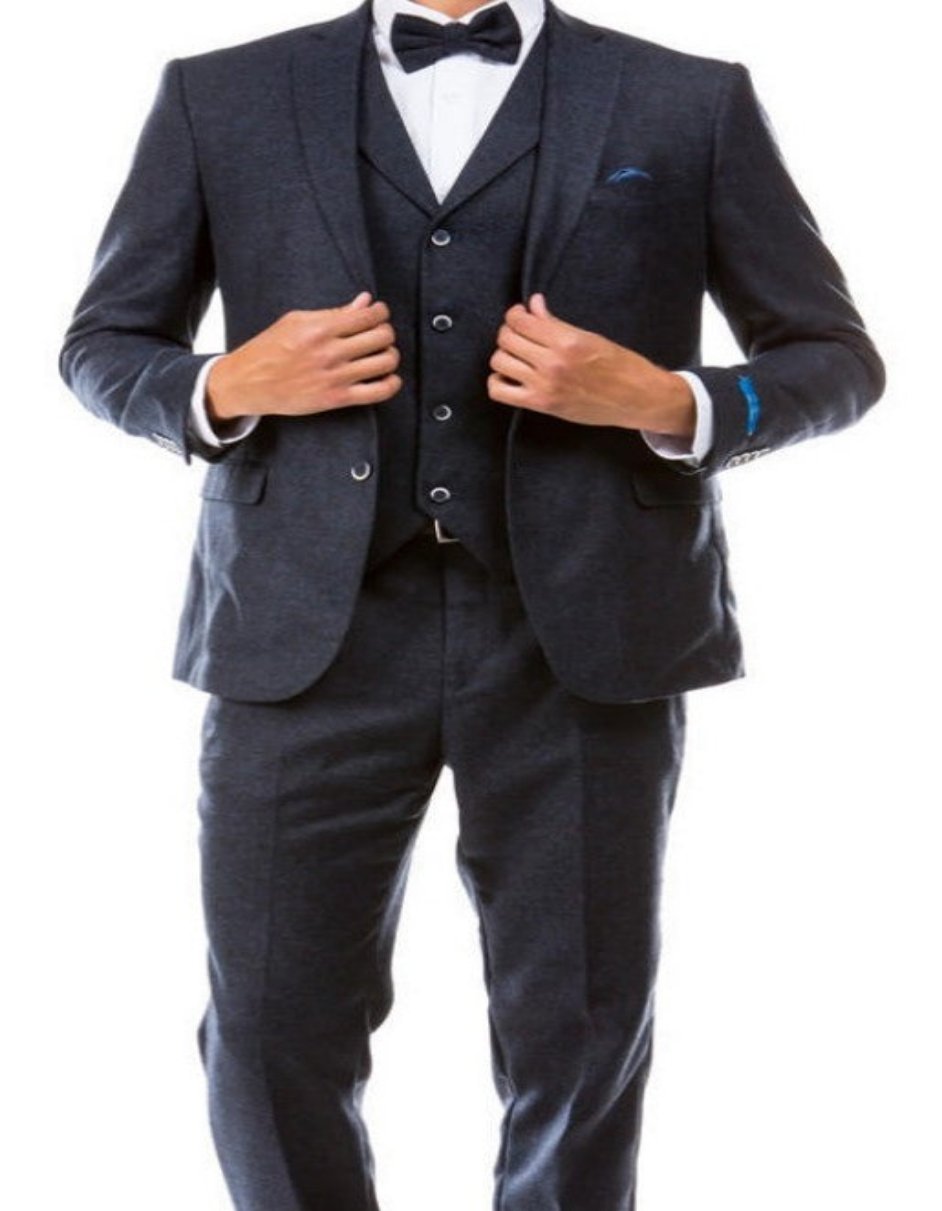 Mens Single Breasted Two Button Modern Fit Suit Navy