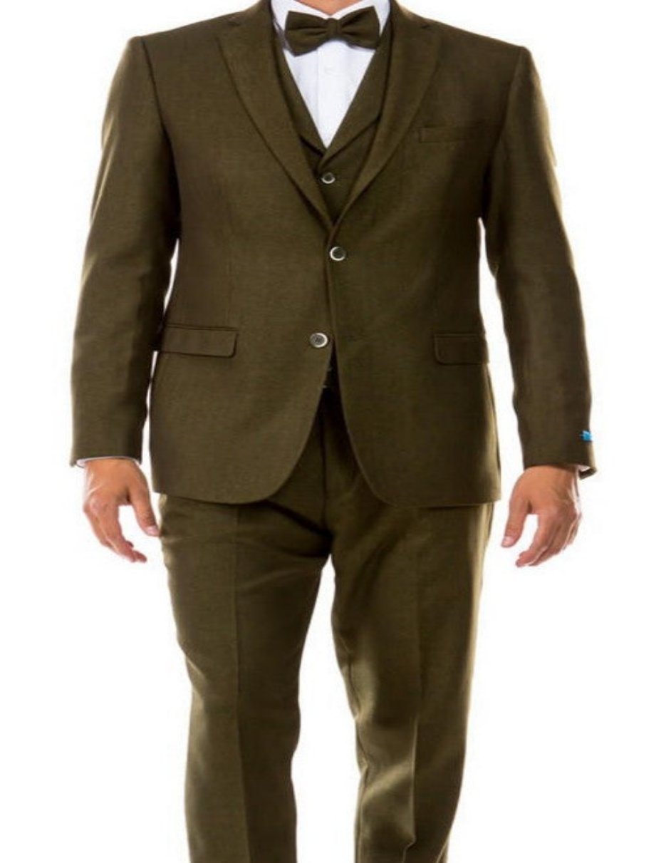 Mens Single Breasted Two Button Modern Fit Suit Olive