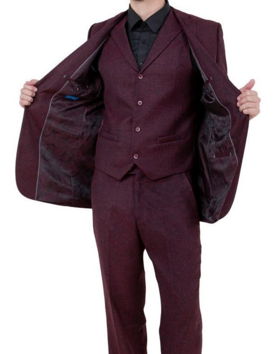 Mens Single Breasted Two Button Modern Fit Suit Burgundy - Coat Size 38