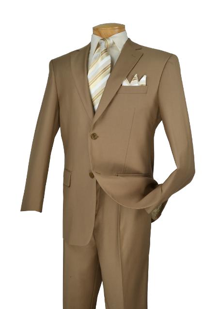 2TR Classic Fit - Executive Cut Poly-rayon Executive Pure Solid Khaki Suit Notch Collar Pleated Pants - 58R