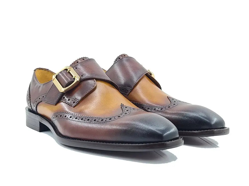 Two Tone Wingtip Monk Strap - 14