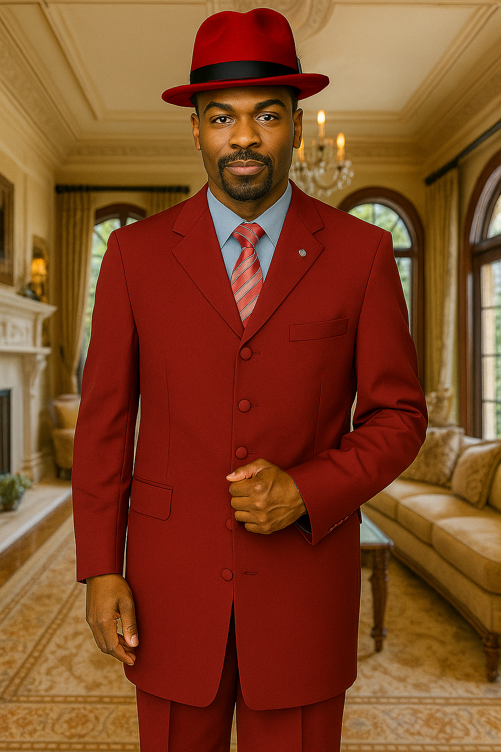 Zoot Suit - Mens 2PC Classic Long Fashion Burgundy Zoot Suit - Coat Size 38