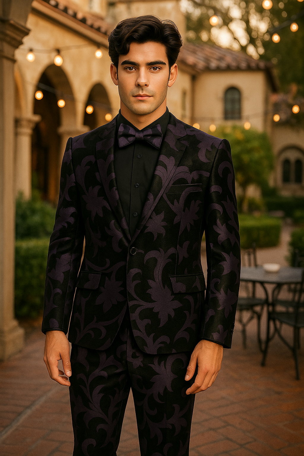 Mardi Gras Suit - Purple and Black Paisley Tuxedo Dinner Jacket + Matching Pants - Slim Fitted - 34 Short or Extra Small