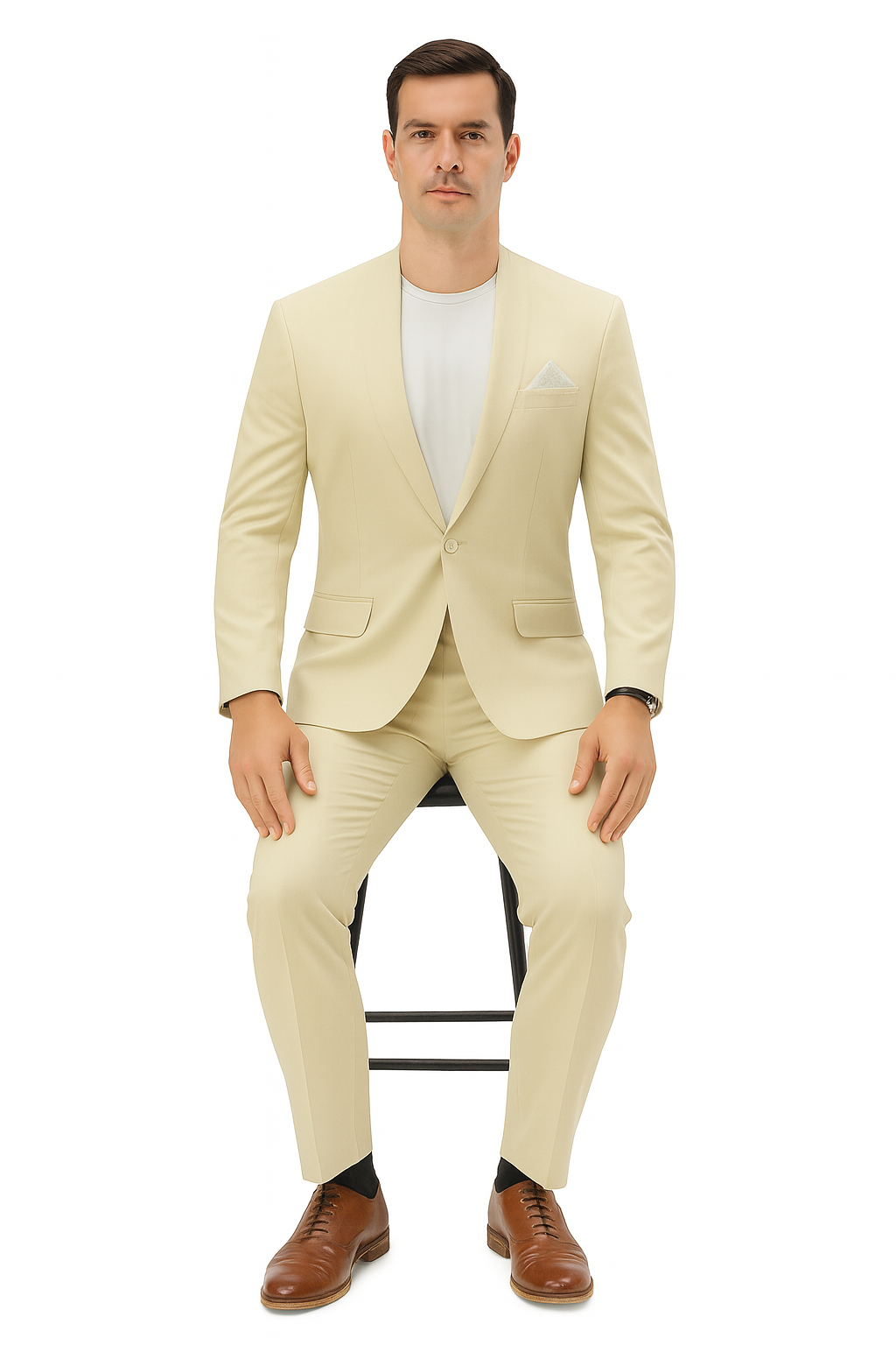 Mens Two Piece Linen Suit Relaxed Hybrid Fit No Collar - 34 Short or Extra Small