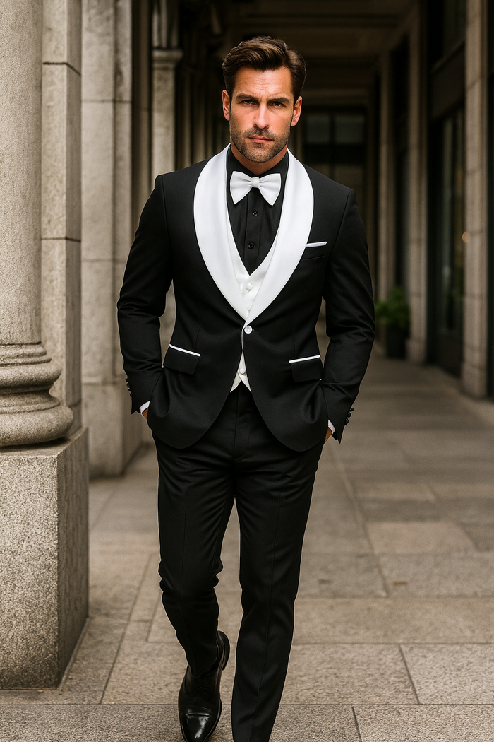 Mens Black Dinner Jacket - Two Toned Color Blazer - Black and White Lapel Sport Coat