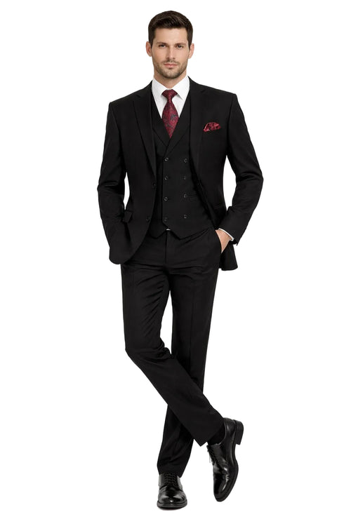 Modern Fit Wool Feel Two Button Jacket with Suit Black