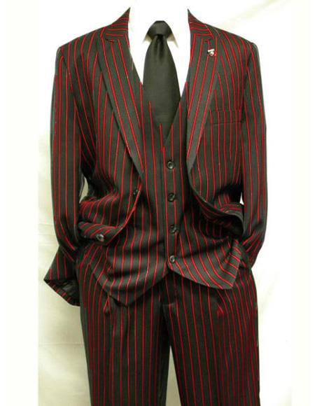 Men's Black ~ Red Two Button Vest Suit