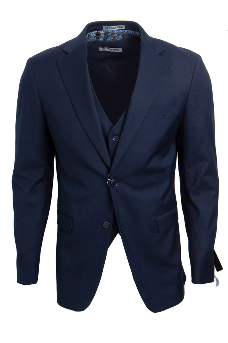 "Mens Stacy Adams Suit -Stacy Adams Suit Men's Two Button Vested Basic Suit in Navy Blue" - 34 Regular