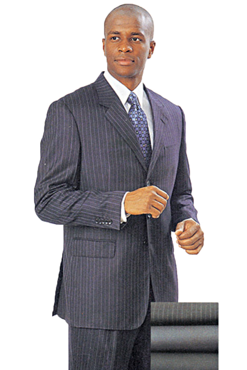 "Classic Fit 3-Button Men's Suit in Grey Pinstripe, 100% Wool"