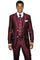 "Burgundy Sharkskin Tuxedo homecoming Suit - Slim Fit, Vested, White Piping for Men"