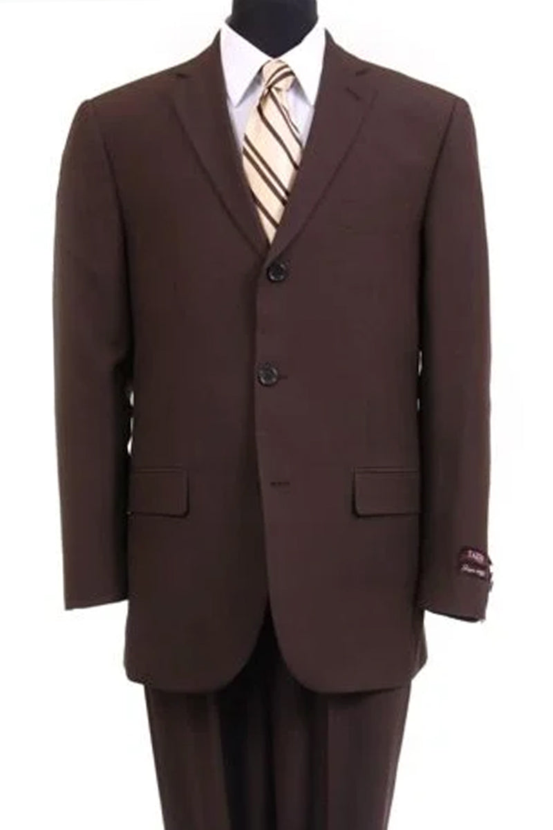 "Brown Poplin Suit for Men - Basic Three Button Style" - 34 Short