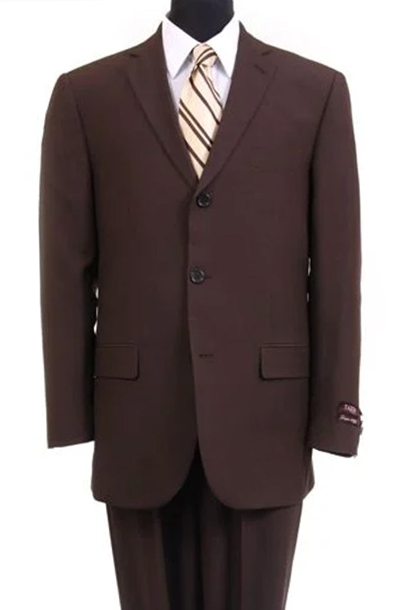 "Brown Poplin Suit for Men - Basic Three Button Style"