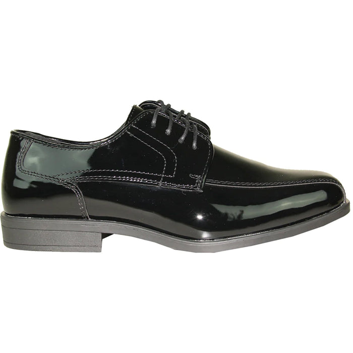 Bravo Mens Formal Wedding and Prom Double Runner Shiny Patent Dress Shoe in Black
