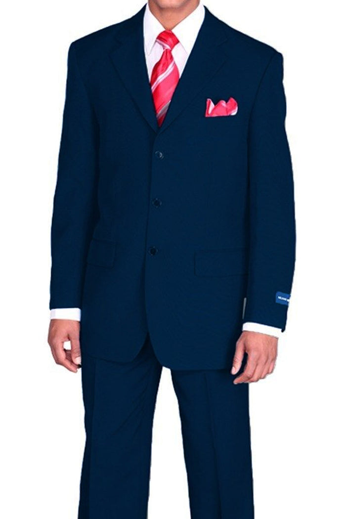 "Classic Fit Men's 3-Button Poplin Suit in Navy - Elegant Menswear" blue