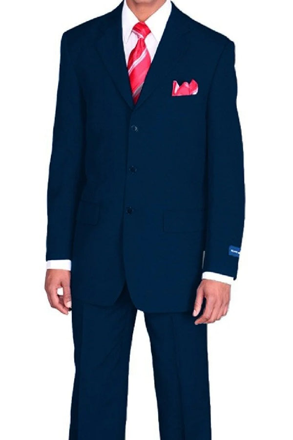 Cheap Priced Suit - Mens 3 Button Classic Fit Poplin Navy Suit - 38 Short Jacket+32 Waist Adjustable 28to34)(Height: 5 4 to5 7 )(Neck  15-16.5)S-M)