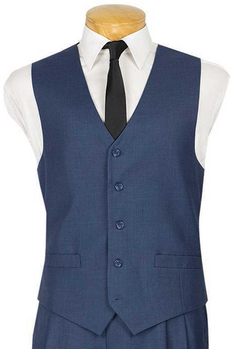 Mens Classic 5 Button Suit Vest in Blue - XS