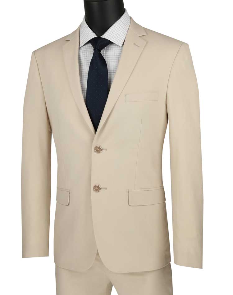Ultra Slim Fit 2 Piece Suit Stretch Fabric in Solid Beige - Beige