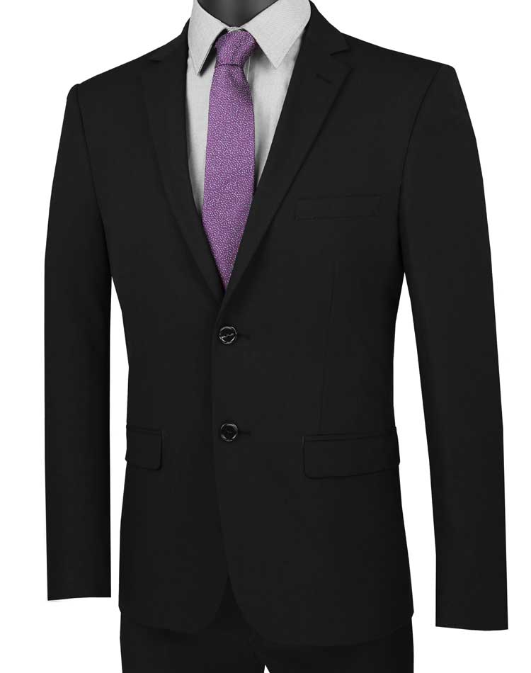 Ultra Slim Fit 2 Piece Suit Stretch Fabric in Solid Black - Black