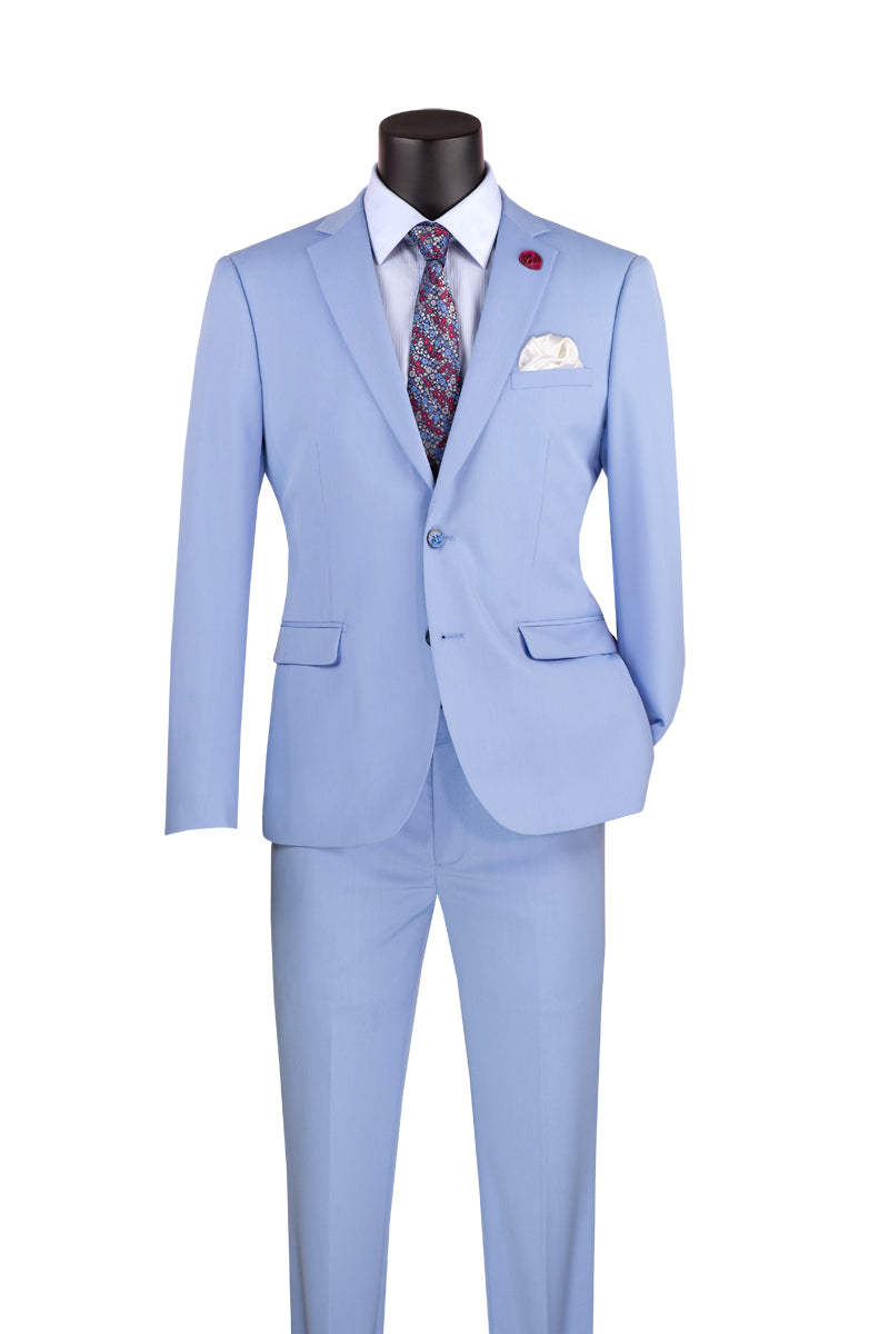 Ultra Slim Fit 2 Piece Suit Stretch Fabric in Solid Light Blue - Light Blue