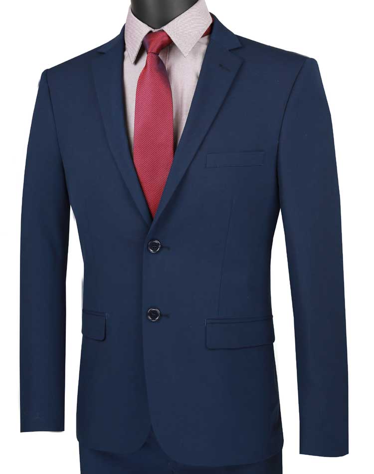 Ultra Slim Fit 2 Piece Suit Stretch Fabric in Solid Navy - Navy