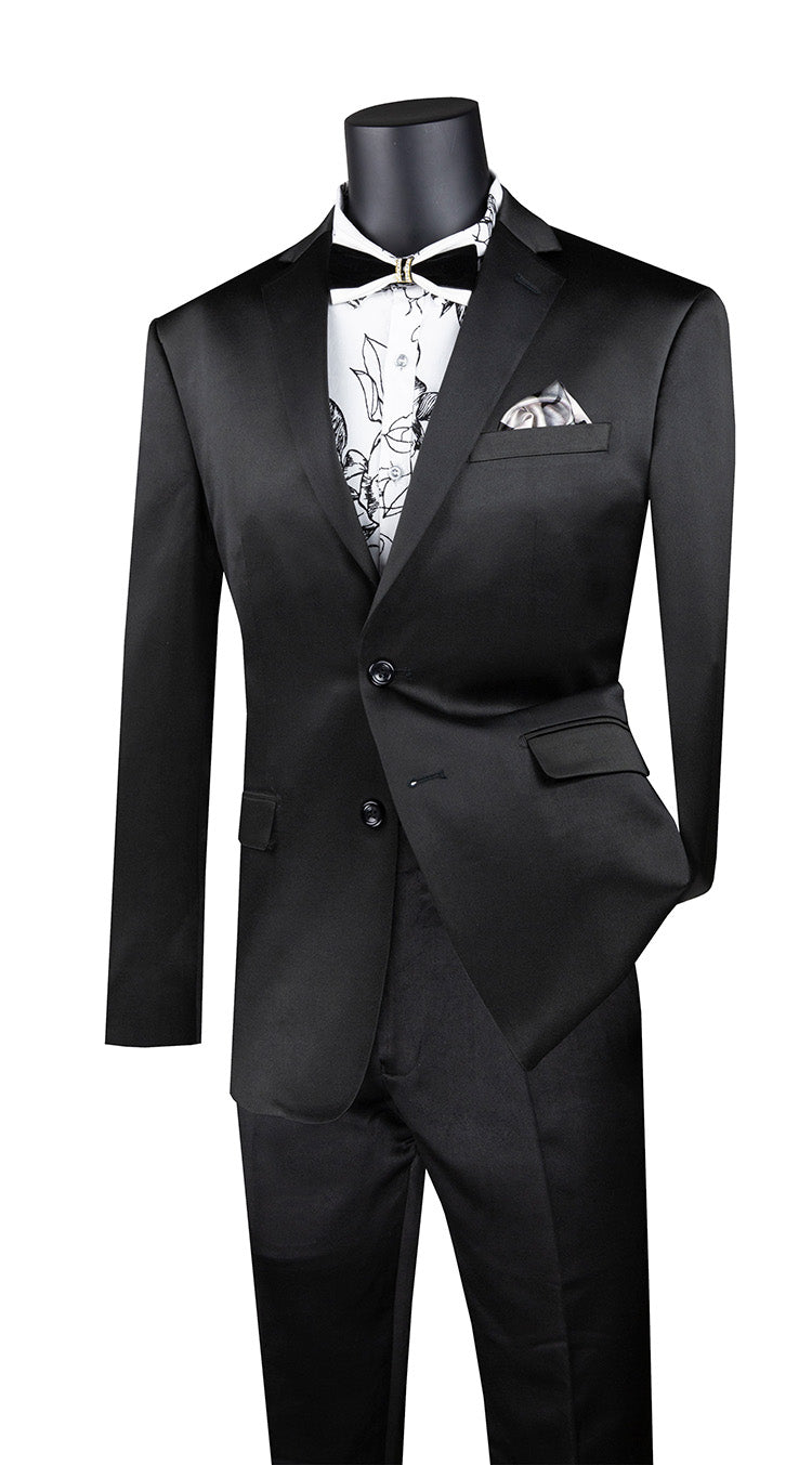 Ultra Slim Fit Shiny Sharkskin 2 Button 2 Piece Suit in Black - Black