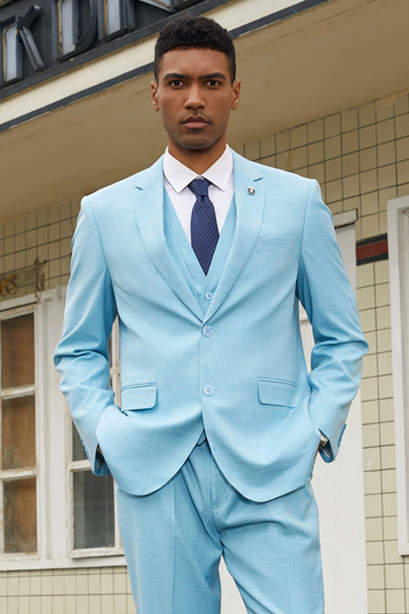 "Mens Stacy Adams Suit - Stacy Adams Suit Men's Fancy Two-Button Vested Suit in Teal Green" - 34 Short