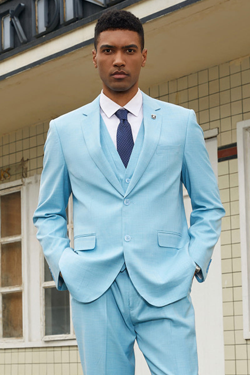 "Stacy Adams Men's Fancy Two-Button Vested Suit in Teal Green"