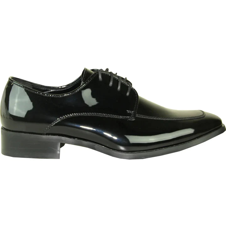 MENS CLASSIC MOC TOE SHINY PATENT TUXEDO PROM SHOE IN BLACK