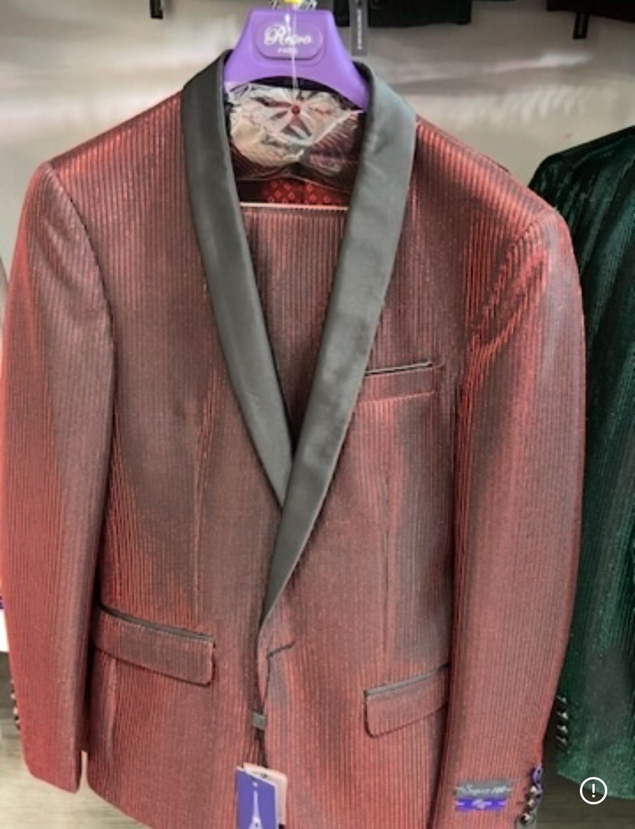 Men's Burgundy Shiny Tuxedo with Black Satin Shawl Lapel â€“ Ultra Slim Fit Party & Prom Suit - 34 Short or Extra Small