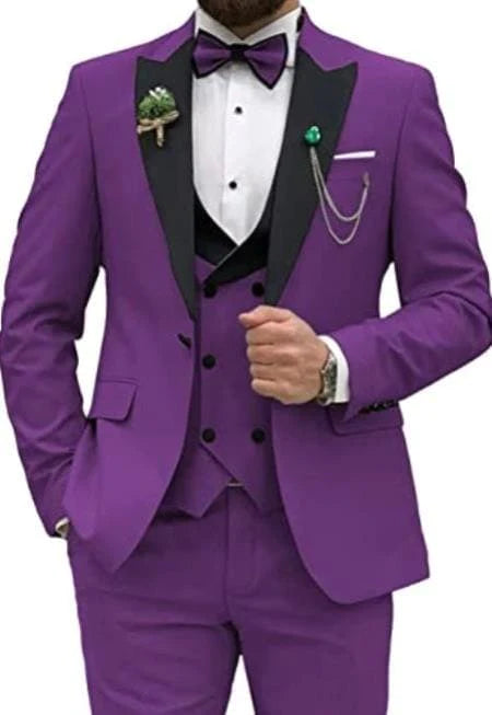 Men Slim Fit Prom Tuxedos - Purple Prom Suits With Double Breasted Vest - Homecoming Suit
