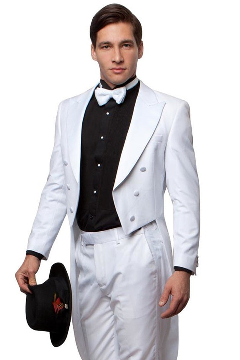 "White Men's Classic Long Tail Tuxedo - Designer Formal Wear"