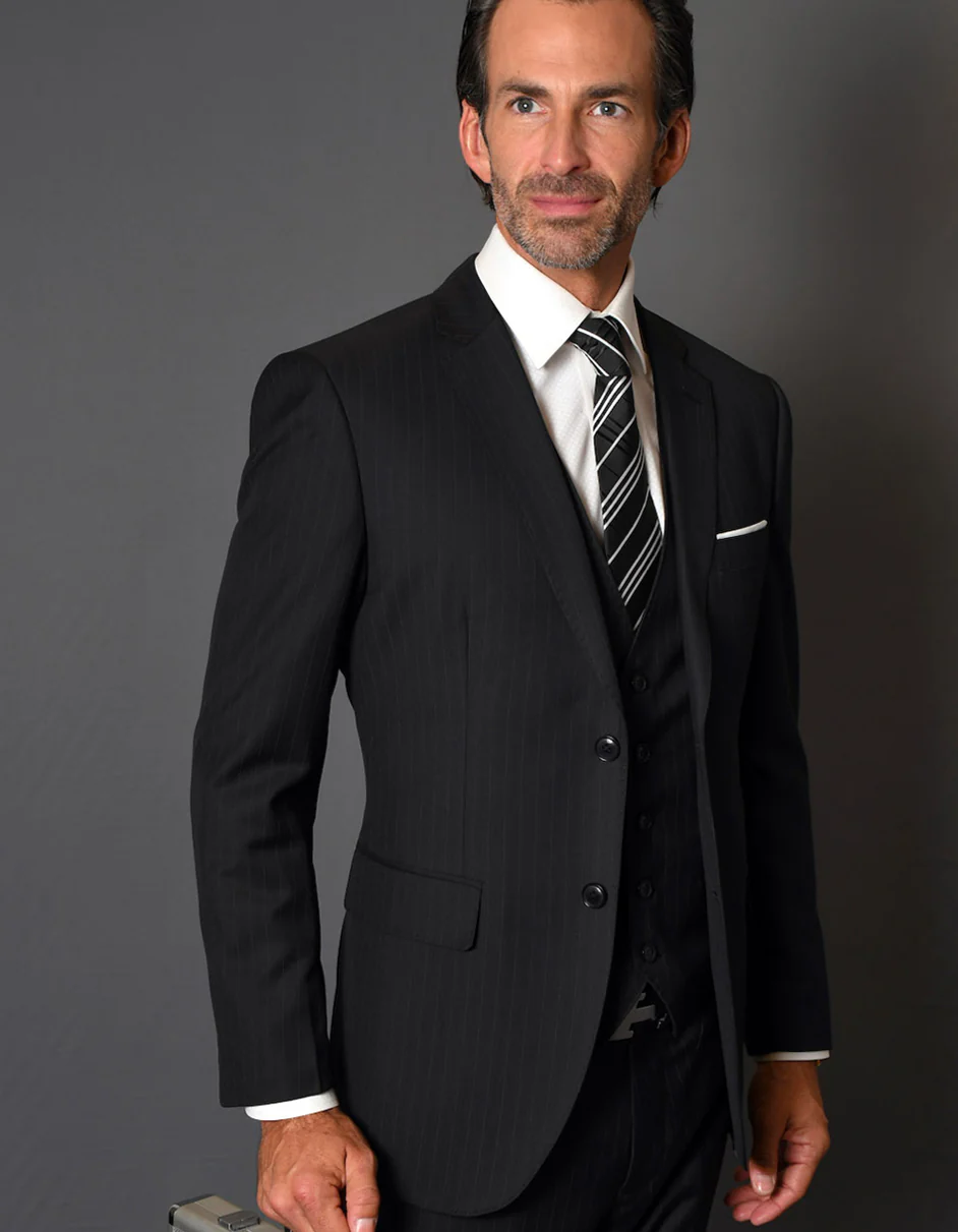100 Percent  Black Wool Suit - Mens Classic Wool Business  Black Suits