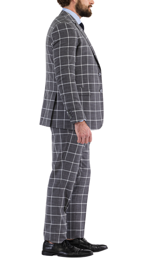 Harvy Grey Mens 2 Button Slim Notch Lapel Suit