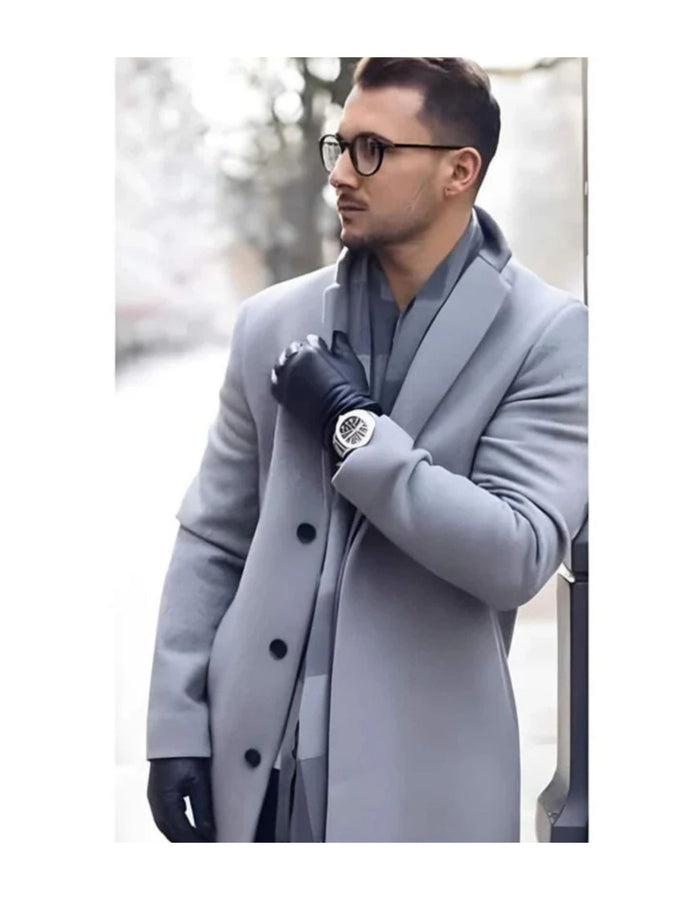Alberto Nardoni Light Grey Silver Gray Wool Full length 48 inch long Overcoat