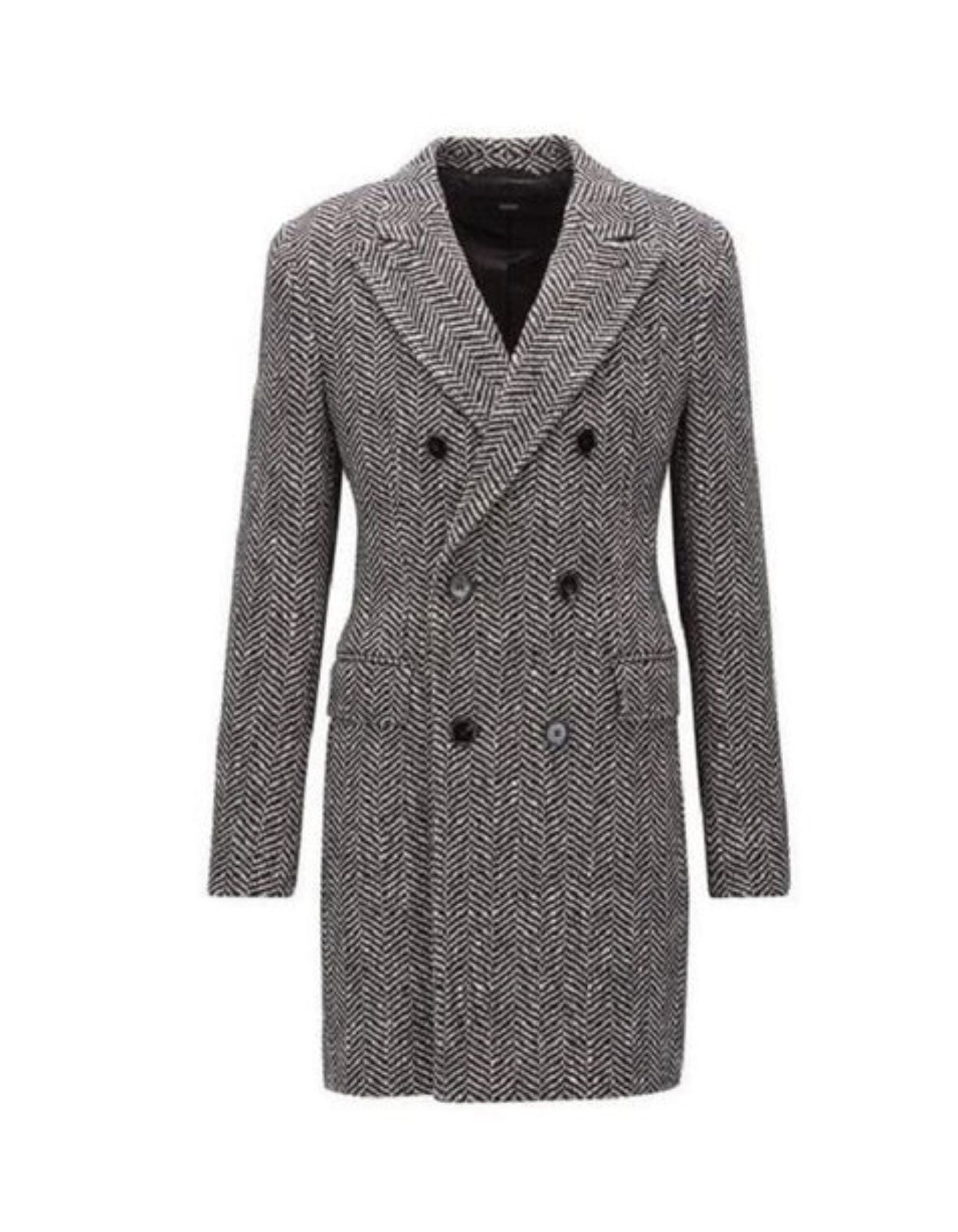 Mens Gray Overcoat - Grey Wool Topcoat Gray Herringbone Tweed Six Button Overcoat - Coat Size 38