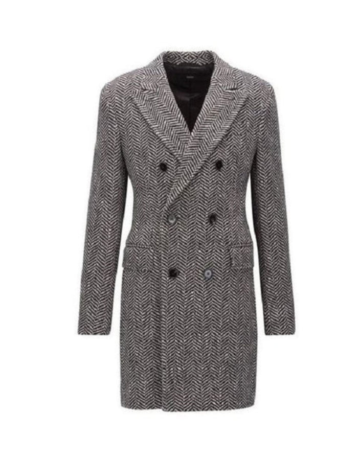 Mens Gray Overcoat - Grey Wool Topcoat Gray Herringbone Tweed Six Button Overcoat