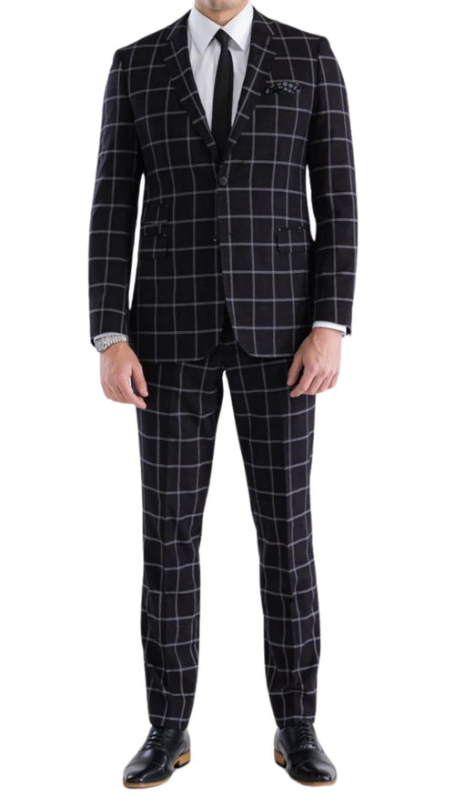 Mens Plaid Suit - Black Windowpane Suit - 1920 Suits