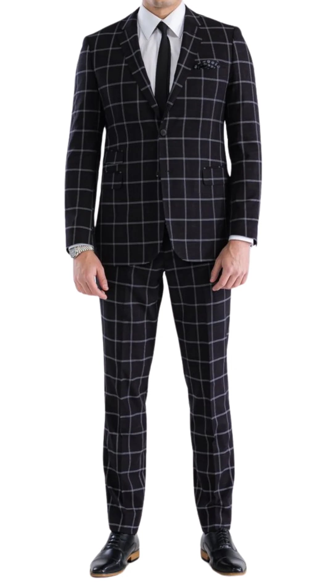 Mens Plaid Suit - Black Windowpane Suit - 1920 Suits