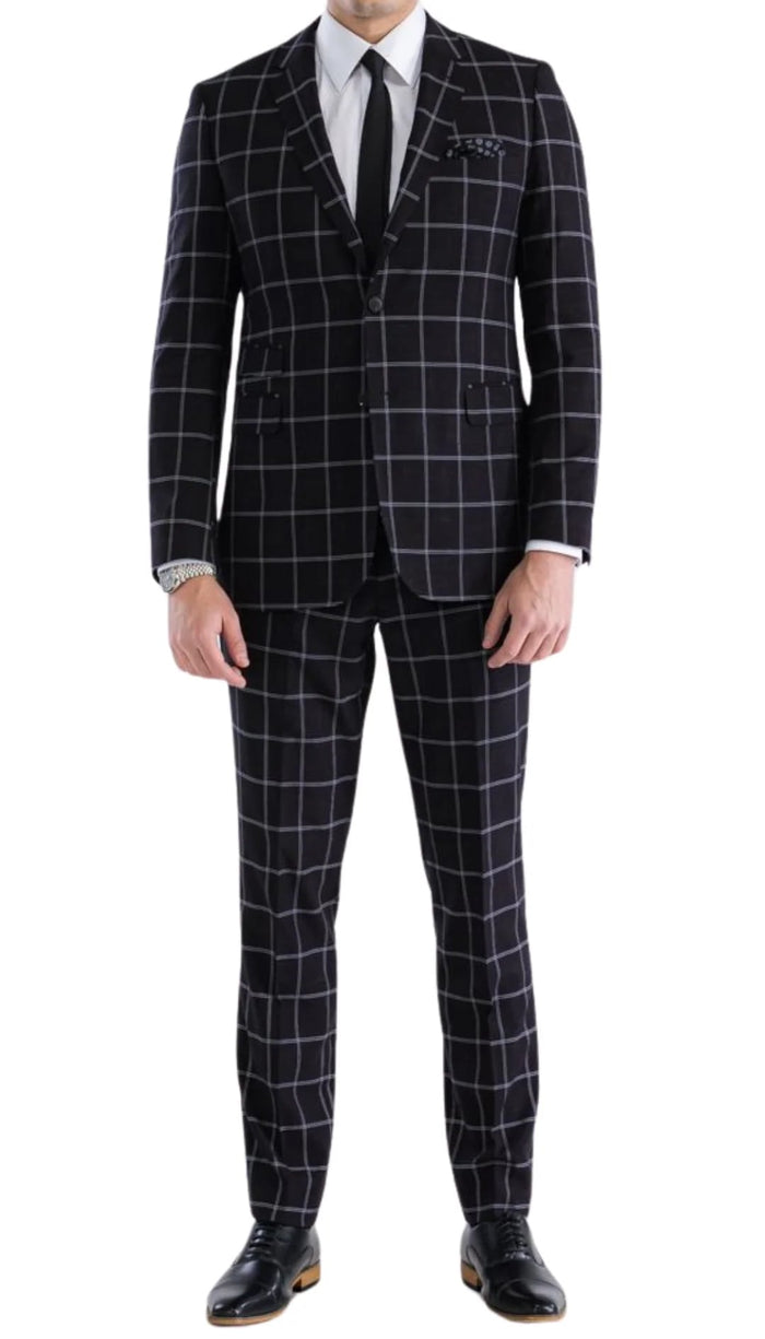Mens Plaid Suit - Black Windowpane Suit - 1920 Suits