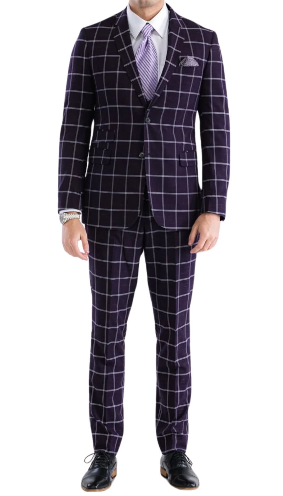 Mens Plaid Suit - Black Windowpane Suit - 1920 Suits - 34 Short or Extra Small