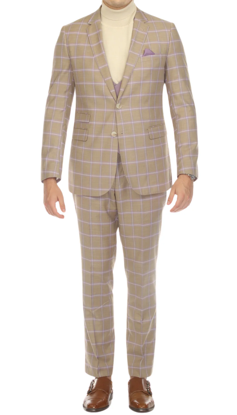 Modern Slim Fit Mens Suit – 2 Button Notch Lapel with U-Shaped Double Breasted Vest - 34 Short or Extra Small