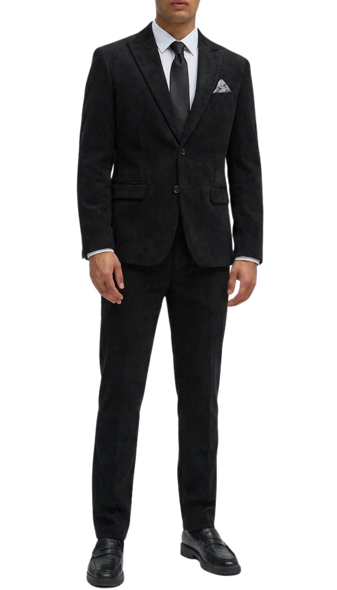 The Cordell Black 2pc Cotton Corduroy Notch Lapel Suit - 34 Short or Extra Small