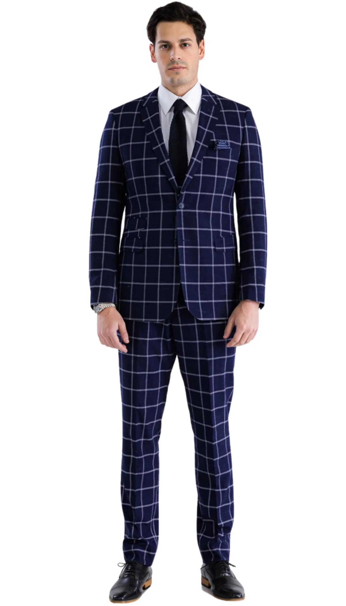 Mens Plaid Suit - Black Windowpane Suit - 1920 Suits - 34 Short or Extra Small