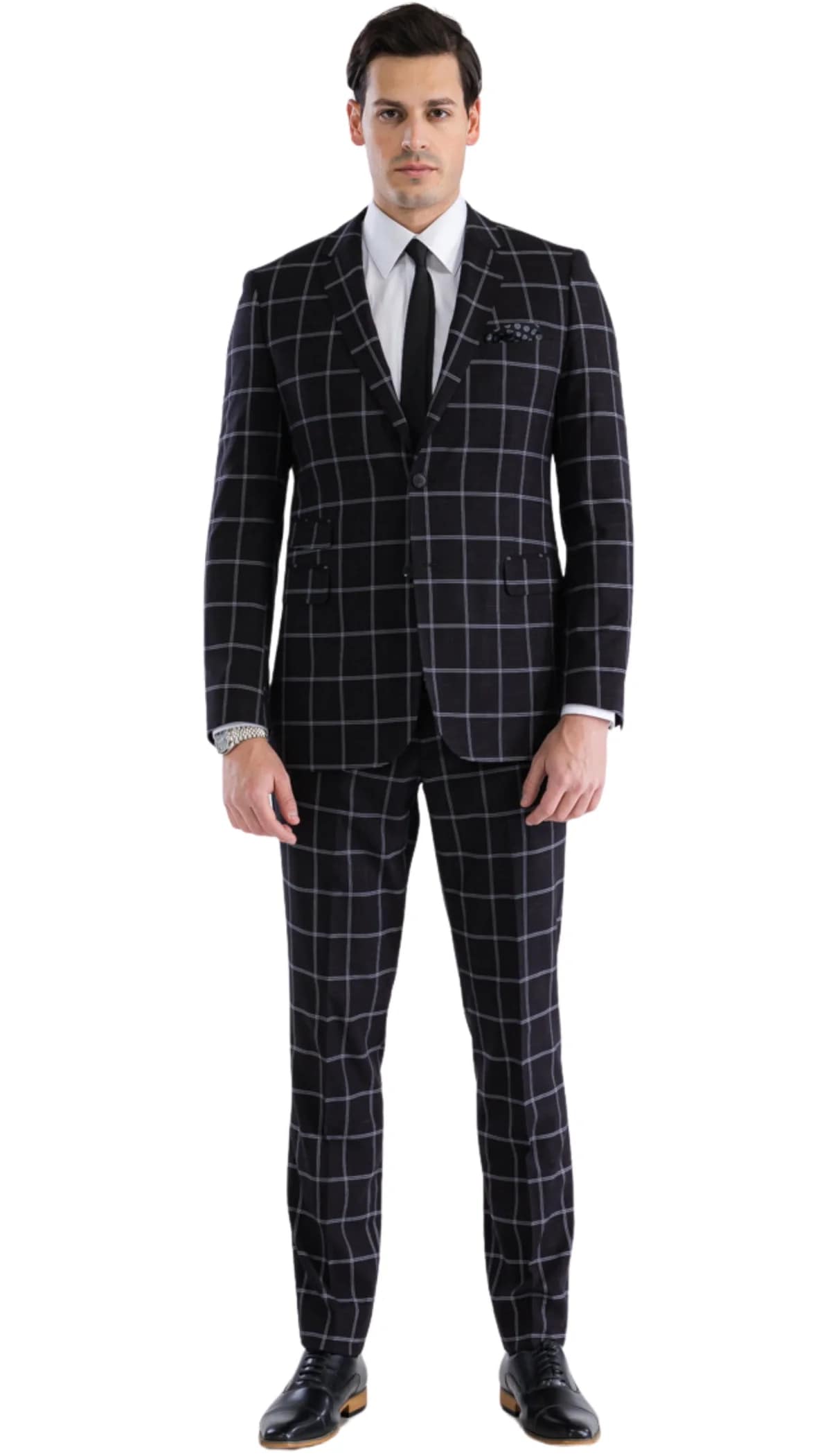 Mens Plaid Suit - Black Windowpane Suit - 1920 Suits - 34 Short or Extra Small